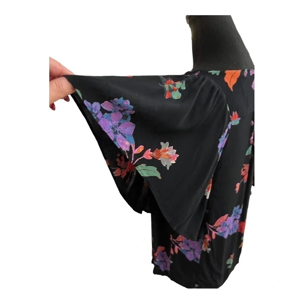 Anthropologie Maeve Black Floral Flutter Sleeve Blouse Small